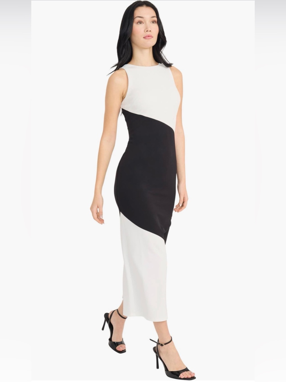 Donna Morgan Sleeveless Black & White Colorblock A Line Midi Maxi Dress NWT XS 2